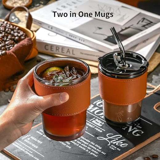 Glass Mug With Straw and Cover 400ML - Image 2