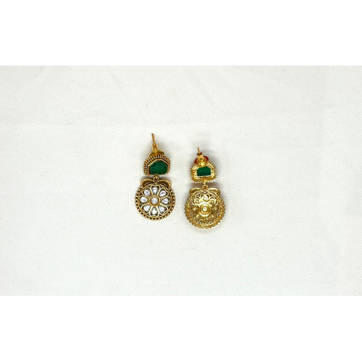 Gold-plated Green kempu Stone Short Kanti - Image 3