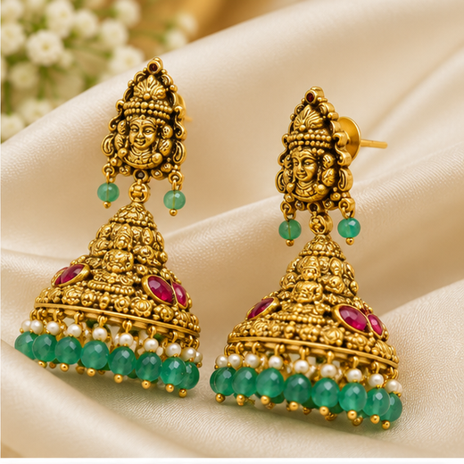 Antique Gold Jhumki Earrings - Image 2