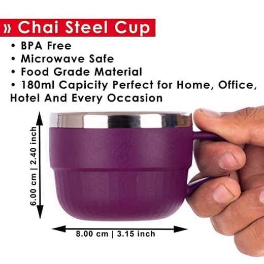 Round Shape Stainless Steel Tea Cup Set of 6 - Image 2