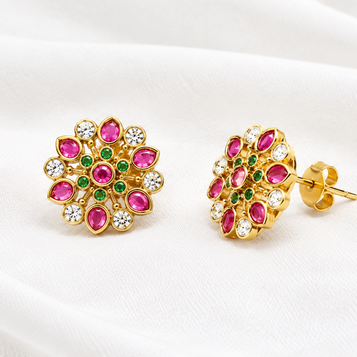 gold-tone kempu & AD stone floral stud earring