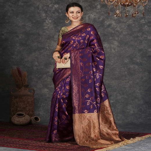 Dark Purple Silk Woven Banarasi Saree