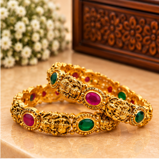Matte Finishing With Lord Lakshmi And White Stones Bangle - Image 2