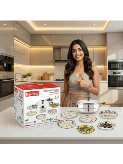 MaxFresh Triply Multi Kadai with Stainless Steel Lid & Free Glass Lid