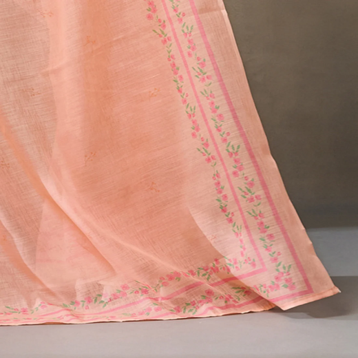 Peach Linen Printed Saree - Image 3