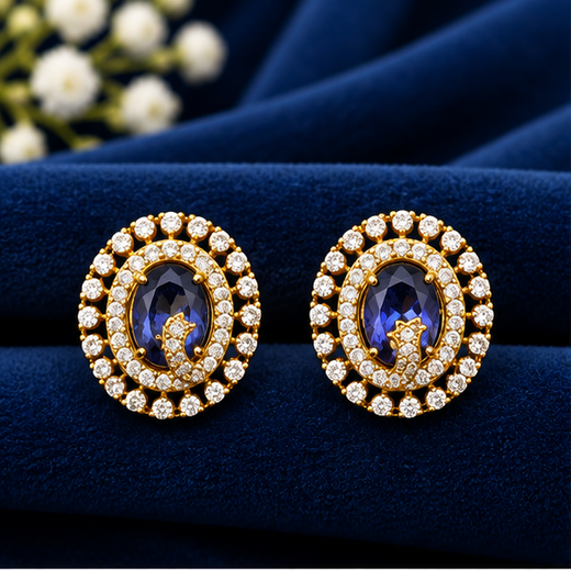 Victorian Finish American Diamonds With Purple Stone Stud Earring