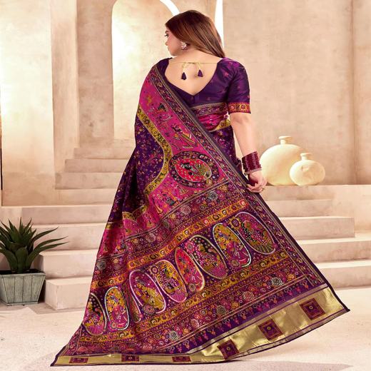 Wine Silk Woven Patola Saree - Image 4