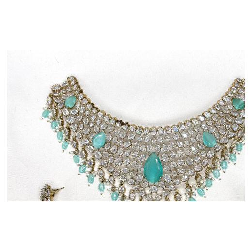 Victorian finishing uncut diamond with sea green stones (Choker)Necklace - Image 2