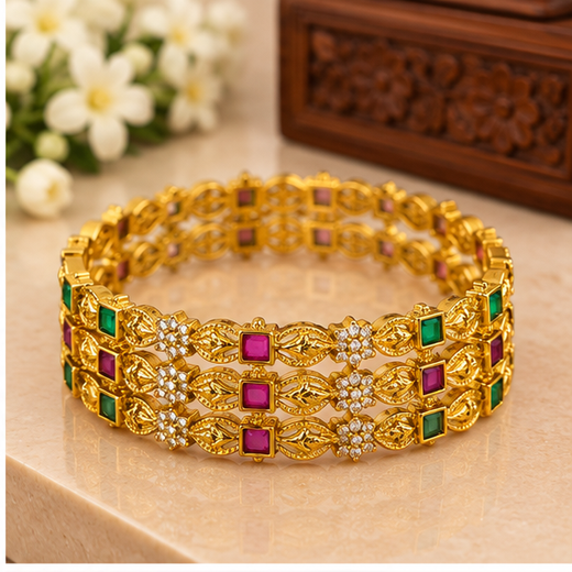 Matte Finishing With Star Designed And Lord Lakshmi Bangle - Image 2