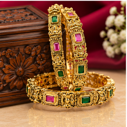 Matte Finishing wWth Lord Lakshmi 6 Pairs Bangle - Image 3