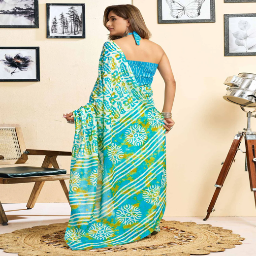 Ready To Wear Multicoloured Cotton Printed Saree With Pocket - Image 4