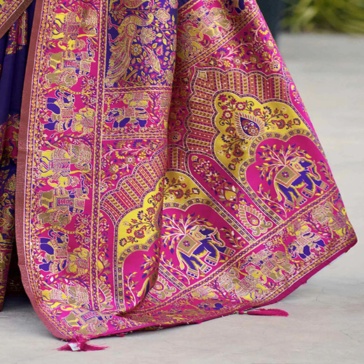 Purple Silk Woven Banarasi Saree - Image 3