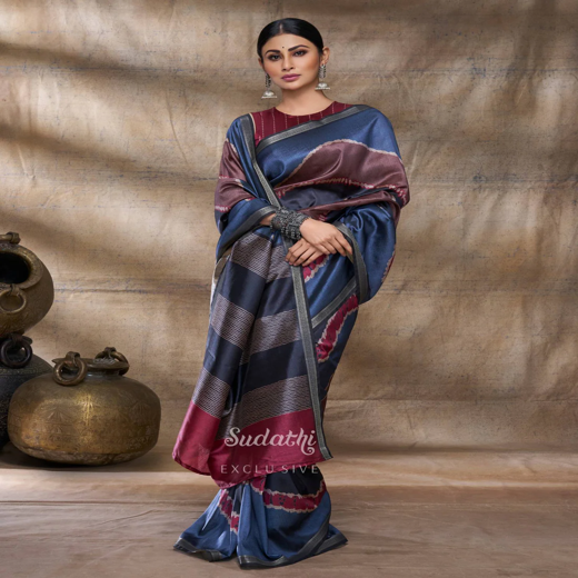 Mouni Roy Rusty Grey Terracotta Silk Saree - Image 3