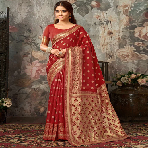 Red Silk Woven Banarasi Saree