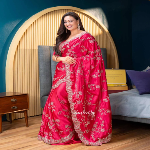 Shweta Tiwari Blush Pink Sequin Embroidered Silk Saree
