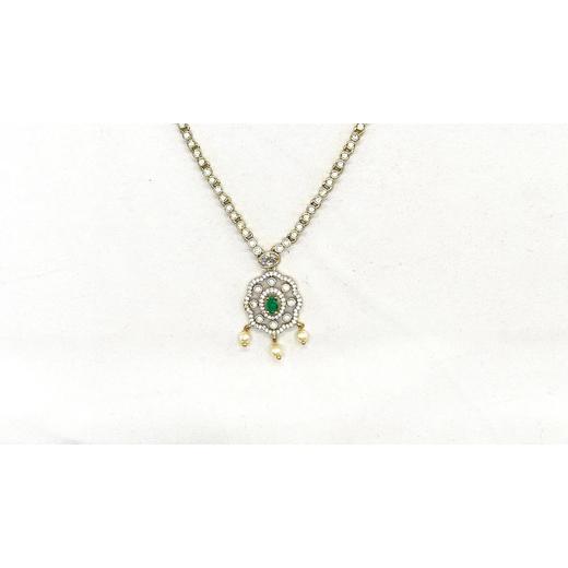Victorian finishing American Diamonds with central Green stone Short Necklace - Image 2