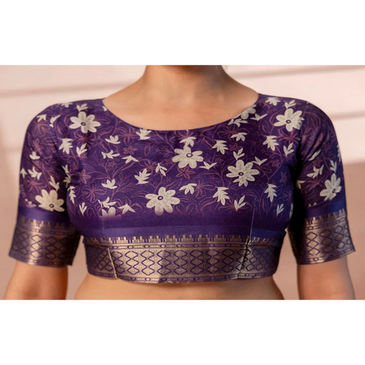 Dark Beige Silk Printed Woven Border Saree - Image 2
