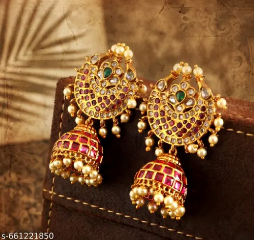 Cluster Pearl Kemp jhumkas - Image 3
