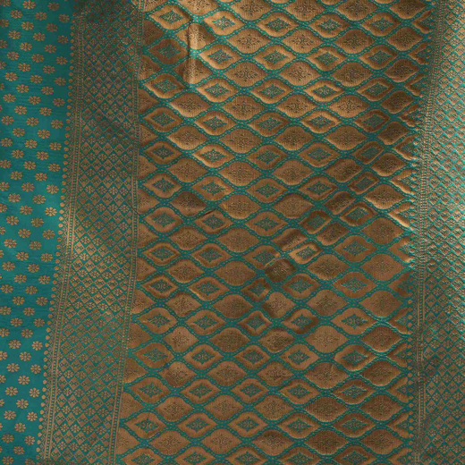 Teal Green Silk Woven Banarasi Saree - Image 3