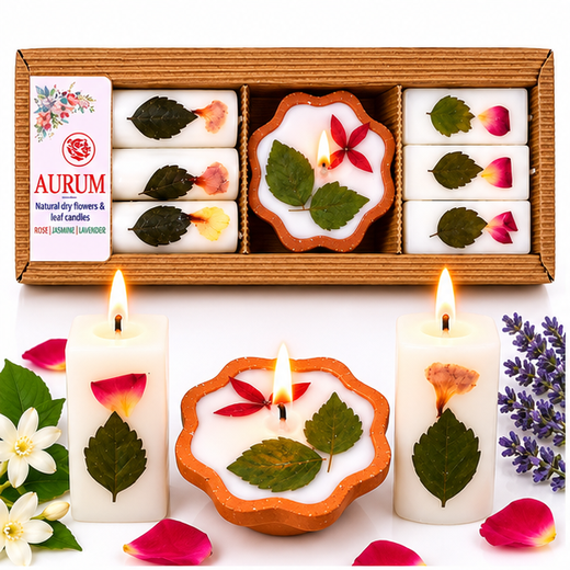Fragrance Candle With Flowers & Leaf Decoration (Pack of 7 Piece) 🕯️ - Image 3