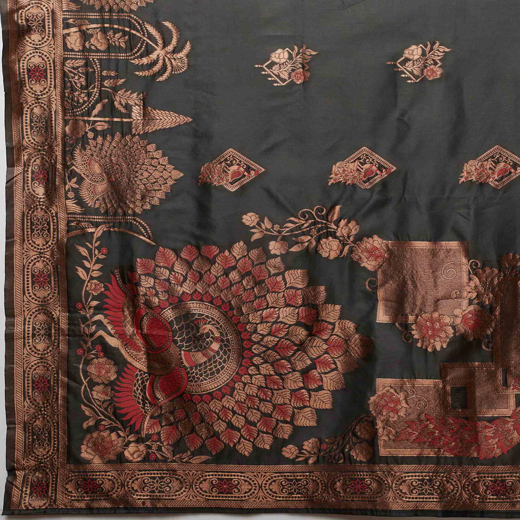 Black Silk Woven Banarasi Saree - Image 3