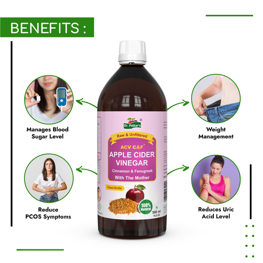 Dr. Patkar's Apple Cider Vinegar with Cinnamon & Fenugreek | Unfiltered & Undiluted | Suitable for Sugar & Diabetes Control with Improved Immunity & Lowers Bad Cholesterol (With Mother) 500ml (pack of 2) - Image 3