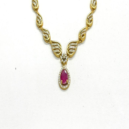 Matte finish Pink cubic zirconia accents Short Necklace - Image 2