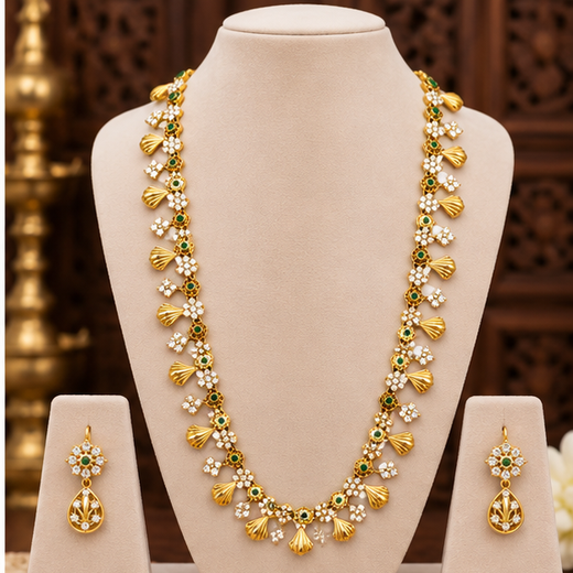 Matte finishing floral design with ad stones Long Necklace