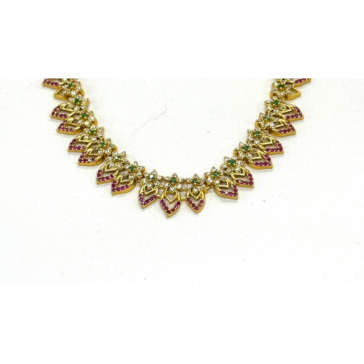 Elegant floral leaf droplet AD Multi-stone Short Necklace - Image 2