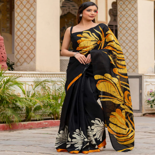 Black Khadi Printed Saree