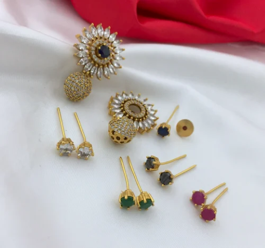 Changeable Stone Flower Design Earrings - Image 2