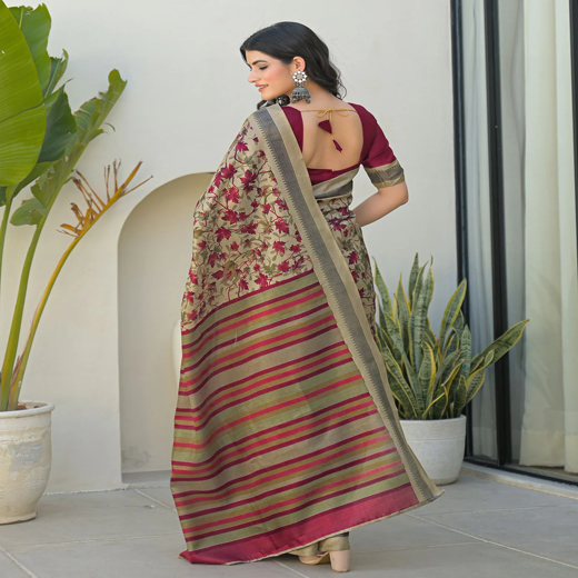 Beige Khadi Printed Saree - Image 4