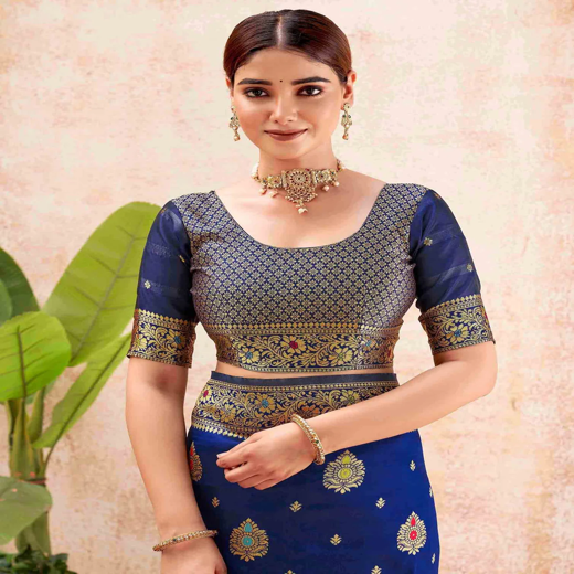 Blue Silk Woven Banarasi Saree - Image 2