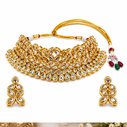 Gold-toned With flowered Kundan Stone heavy Choker