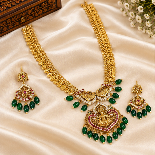 Matte finishing with green beads Long haram - Image 3