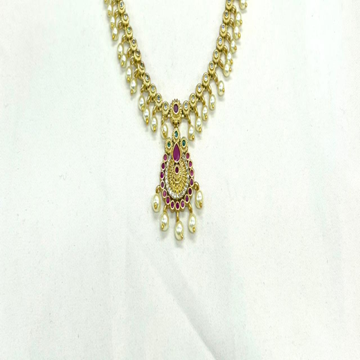 Matte finishing With White Pearls Short Necklace - Image 2