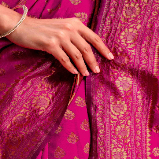 Dark Pink Silk Woven Banarasi Saree - Image 4