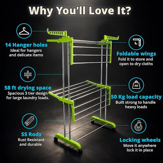 Clothing Drying Tower Rack Stand With Wheel - Image 3