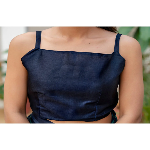 Navy Blue Khadi Ikkat Printed Saree - Image 2