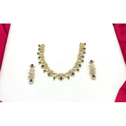 Gold-plated American Diamond Blue Stones Short Necklace