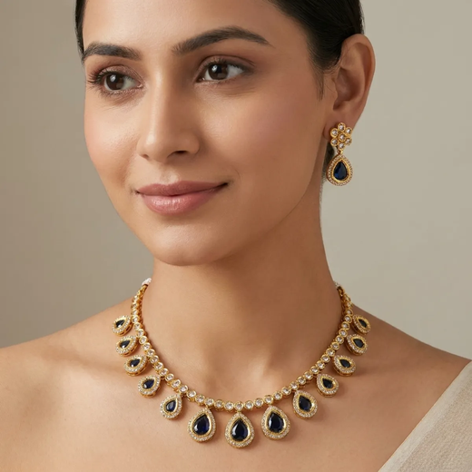 Mehndi finishing Purple-Stones Short Necklace - Image 4