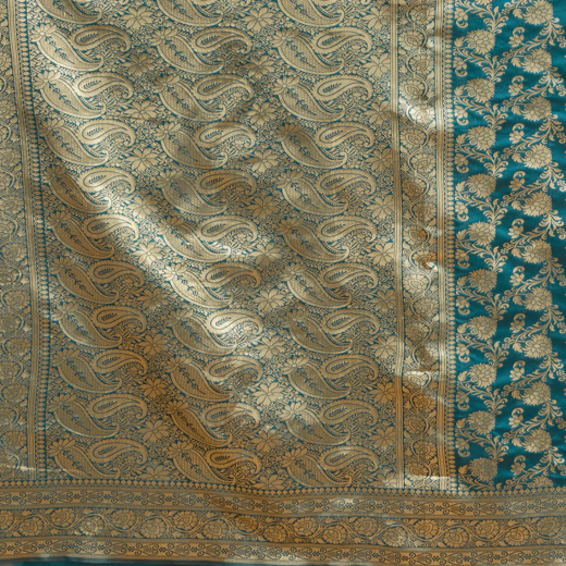 Rama Blue Woven Banarasi Silk Saree - Image 2