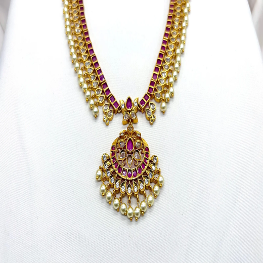 Matte finishing with Pink-stones short necklace - Image 2