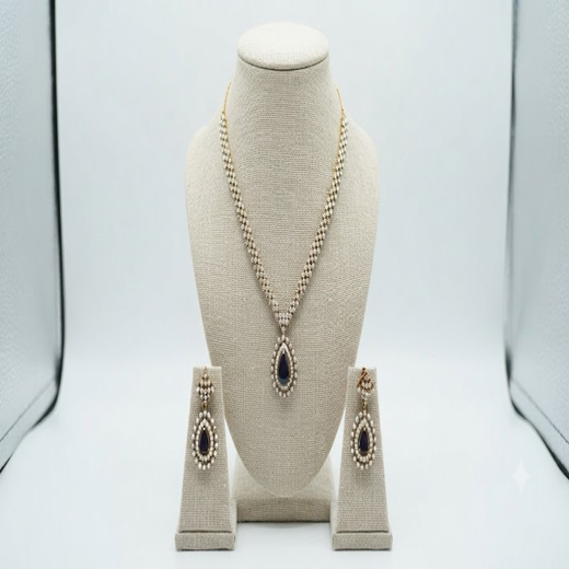 Victorian finishing American Diamonds with Central Purple Stone Short Necklace