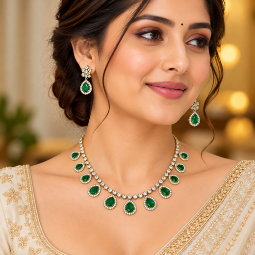 Mehndi finishing Green-Stones Short Necklace - Image 4