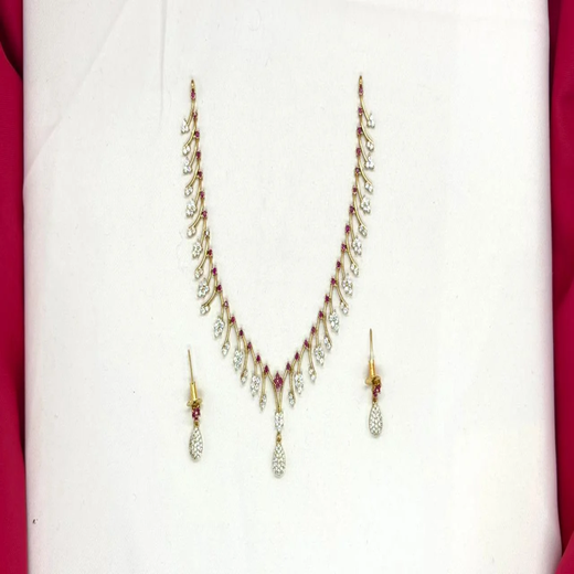 Rhodium-gold polish pink AD stones lightweight Short Necklace