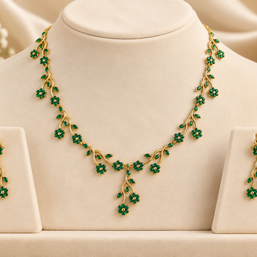 Alloy Green Crystal Floral vine design Short Necklace - Image 3