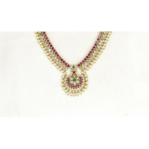 Matte finishing with Pink & White with white pearls Short Necklace - Image 2