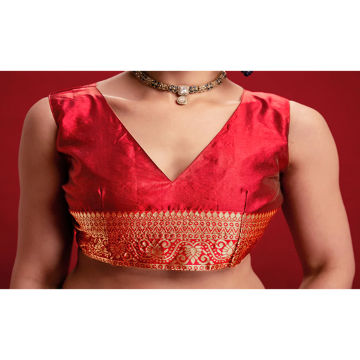 Red Silk Woven Banarasi Saree - Image 2
