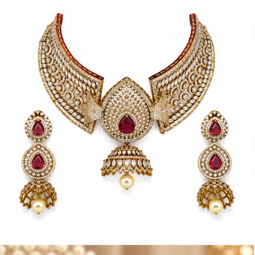 Victorian finishing American Diamonds with white stones Choker